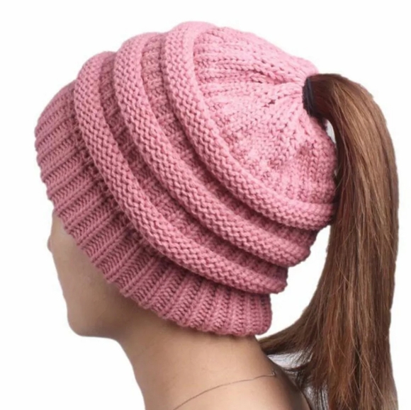 Accessories - Blush Messy Bun/Ponytail Beanie